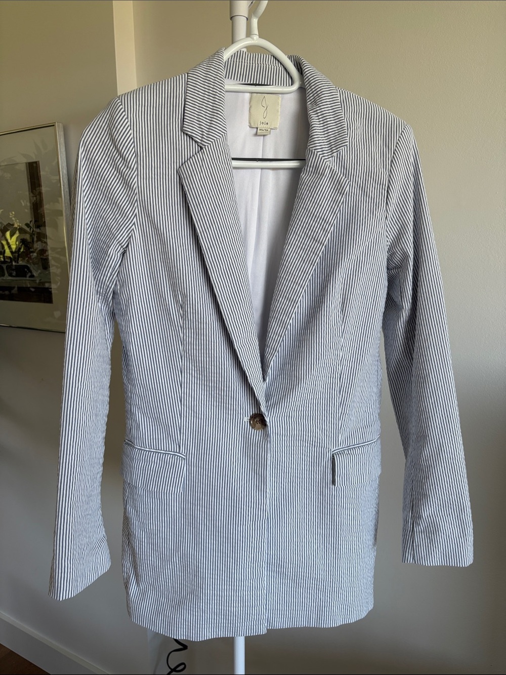 Joie Navy and White Striped Collar Button-Up